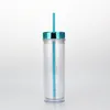 Skinny Cup Double Wall Plastic Tumbler Portable Easy to Take with Electroplating Lid and Straw 16ozZYY787