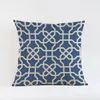 Listras geométricas azuis almofada de almofada travesseiro geometria padrão de flores de linho de linho de algodão decoração de sofá de capa/decorativo