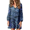 Casual Dresses HYCOOL Polynesian Hawaii Tribal Print Ladies Arrival 2021 Elegant Fashion Sexy V Neck Long Sleeve Clothing