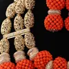 Brincos Colar Laranja Coral Beads Pingente Jóias Africano Jóias Conjunto Dubai Gold Nigéria Noiva Handmade NCL132