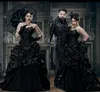 Vintage preto gótico vestidos de casamento plus size querida rendas espartilho laço vitoriano vampiros punk mal rainhas vestido de noiva3000