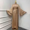40 # Satin Bandage Maxi Dress 2021 High Split Elegant Solid Färg Vintage Robe Full Sleeve Ankel Längd Klänning Oversize Robe Femme X0521