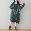 Johnature Autumn Patchwork Pockets Fashion Floral Print Irregular Hooded Dress Loose Comfortable Plus Size Women Dress 210521