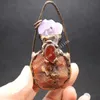 Natural Carnelian Rough Gemstone & Amethyst Cluster Point Quartz Pendant Vintage Boho Electroformed Freeform Raw Stone Red Aagate Cabochon Chakra Antique Necklace