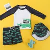 children's swimsuit dinosaur Crocodile shark Whale Pirate Ship pattern long-sleeved top swim hat and shorts set kids boys swimwear quick-drying swim clothes M3980