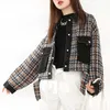 [EAM] Tweed Denim Plaid Paid court coton-padded manteau long manche en liberté parkas parkas mode automne hiver 1z82205 211018