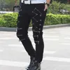 Idopy Arrival Spring Fashion Mens Punk Skinny Pants For Man Cool Cotton Casual Pants Zipper Slim Fit Black Goth Trousers 210622