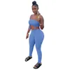 Dames tweedelige broek set 2022 lente en zomer gebreide jarretelle Tracksuits backless stretchy geplooid outfits