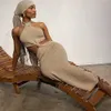 Kobiety seksowna szyja kantarka z ramion Bodycon długą sukienkę Elegancką pustą, chudą sukienkę Y2K vintage dzianinowa sukienka 210619