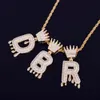 Initials Bubble Letters Chain Necklaces & Pendant For Men Women Gold Color Cubic Zircon Hip Hop Jewelry