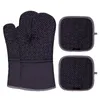 Oven Mitts red Plastic heat-insulating Polyester cotton material gloves potholders 3 sets of one piece kitchen microwave supplies RRD6780