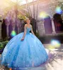 Princess Blue Quinceanera Dresses spets Appliced ​​Crystal Ball klänning Vestidos de Quinceaera Sweetheart Sweet 16 Dress