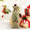 DIY Keten Çuvalatır Şarap Çantaları Elmas Noel Şaraplar Hediye Çanta Şişe İpli Etiketi Ile Halat Kullanımlık Mutlu Noel Şarap Şişeleri Depolama için Kapakları HH21-841
