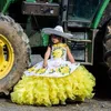 Скромные мексиканские белые желтые мини -театрализованные платья Quinceanera для маленьких девочек Halter 3d цветочные цветы кружев