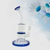 Vidro azul clássico Bong Hookahs tubos de água de água com folha no tubo cerca de 8 polegadas altura 5mm espessura com tigela para fumar