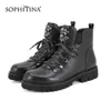 Sophitina Fashion Design Crystal Boots Round Toe Lace-up Bekväma Solida Kvinnors Skor Ankel Motorcykel Stövlar PC388 210513