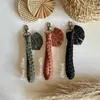 Boho handgjord vävd macrame nyckelring med blad charm // designer väska tillbehör // nyckel ring kedja / små nyckelring-10 färgvägar JL39D G1019