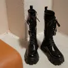 Meotina boucle en cuir véritable plate-forme à talons hauts moto bottes femmes chaussures Zip à lacets talons épais mi-mollet bottes dame noir 40 210520
