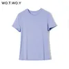 Wotwoy夏のベーシックコットンTシャツの女性カジュアルニットソリッドティーシャツの女性半袖韓国のトップスフェムメ7色原宿x 0628