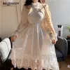 Mori fille blanc élégant robes femmes dentelle fée fête Vestidos doux taille haute femme automne corée Chic robe mi-longue 210520