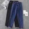 Autumn Cuffs Stretch Women's Jeans High Waist Denim Female Elastic Plus Size Trousers Korean Style Mujer Harem Pants Black 5XL 210322