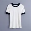 Spring White Knitted Top Woman T-Shirts Women Short Sleeve Basic Casual Fashion Contrast Rib Female 210519