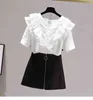 Summer Women Short Sleeves V Neck Sweet Ruffles Yellow White Shirts Female Casual Pullover Tops Girls Ladies Shirt Blouse 210428