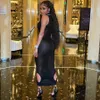 Moda Sexy Mesh Black Maxi Sukienka Kobiety Lato Bez Rękawów Patrz przez Schowl Chude Elastyczny Party Acedwear Długie Smoksy2021 Y1006