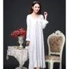 Damska Bawełna Modal Bawełna Zastawna Długoszechowa Loose-Fit Koreański Styl Różowa Biała Księżniczka Długa Nightdress Stretch Nightgown 210924