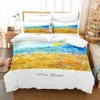 Yatak Seti Van Gogh Mürekkep Boyama Yorgan Kapak 2/3 adet Güneş Çiçek Yumruğu Yastık Boy Odası Dekorasyon Yatak Örtüsü