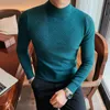 Męskie swetry Solid Color Casual Sweter Z Długim Rękawem Slim Fit Pół Turtleneck Pulowniki Koreańskie Social Streetwear Knitwear Topy