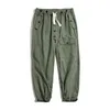 Maden Army Green Cargo Pants Mens Vintage Pocket Loose Strap Deck Pant Classic Elastic Drawstring Men's Trendy 210715