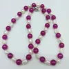 Kedjor sällsynta vita 7-8 mm sötvatten odlade pärlor rosröd 8mm jade rund pärla charm halsband 18 tum