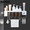 BAISPO Wall Mount Dust-proof Toothbrush Holder With Cups Automatic Toothpaste Squeezer Dispenser Bathroom Accessories Sets 210322