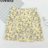 Yellow flower print skirts high split high waist Skirts for women casual mini skirts vintage female lady summer skirt she I 210510