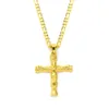 14K Solid Gold GF 3mm italiensk Figaro Link Chain Halsband 24 "Jesus Crucifix Pendant Womens Mens2430961