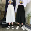 Prosta czarna gotycka podstawowa długa spódnica koreańska elastyczna wysoka talia luźna spódnica dzika ładunek Kobiety Summer White A-Line Spódnica Streetwear 210619