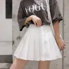 Skirts PEONFLY Korean Style Women High Waist Pleated Casual Solid Mini Cosplay Black White Kawaii Female