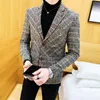 Męskie Garnitury Blazers Style Brytyjska Plaid Blazer Dla Mężczyzn Kurtka Dorywczo Woolen Suknia Ślubna Płaszcz Pojedynczy Biznes Mężczyzna Przycisk Koszt Veste