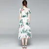 女性の蝶ネクタイカラー半袖ビンテージローズフローラルプリントミディ滑走路ドレスフェムメ210529のための夏の高品質のドレス