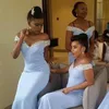 Hafif Gökyüzü Mavi Afrika Gelinlik Modelleri Mermaid Saten Sparkle Kristaller Onun Kadını Servisi Omuz Düğün Konuk Elbise
