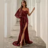 Casual Dresses Sexy One Shoulder Sequin Evening Party Dress Floor Length Maxi Solid Color High Split Backless Women White Mop Robe