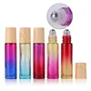 NEW10mL Essential Oil Diffusers Bottle Glass Roller Bottles Roll With Wood grain Plastic Cap and Stainless Ball Gradient Color EWA6174