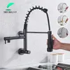 SHBSHAIMY Spring ORB Rubinetto da cucina nero Pull Down Rubinetti da cucina a parete a freddo singolo cromato Rubinetti a spruzzo a doppia funzione 211108