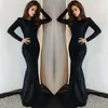 Alto pescoço Sereia manga comprida vestidos de baile 2021 preto applique backless borgonha lindo árabe dubai ocasião vestidos de noite formal