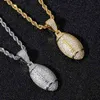 Modesport Seri Rugby Fußball Anhänger Halskette Euro aus Zirkonia Sier vergoldet Schmuck Hip Hop Rap Kette Necklac