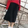 Wiosna Lato Moda Spódnica Wysoka Talia Aksamitna Plisowana Kobiety Solidna elastyczna kobieta 210629