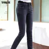 Kvinnor Jeans Plus Stor storlek 26-33 Hög midja Höst Blå Elastiska Långt Skinny Slim Jeans Byxor för Kvinnor Penna Byxor 210519