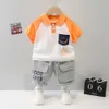 Garçon vêtements ensembles pour enfants 2021 été décontracté coton col rabattu T-shirt + pantalon de survêtement Costume bébé 1 2 3 4 ans enfants X0802