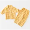 Printemps Automne Mignon Infantile Bébé Garçons Filles À Manches Longues Grille Loisirs Porter Deux Pièces Costume Vêtements Ensembles Enfants Garçon Fille Vêtements 210521